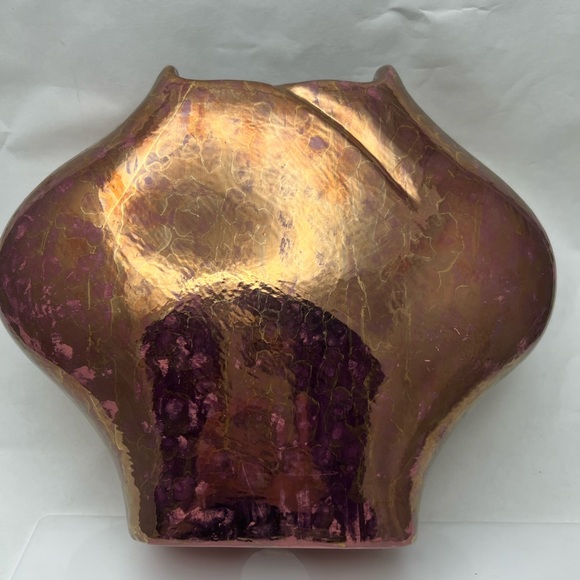 Lusterware Iridescent Glazed Ceramic Vase Planter Pink Gold Accent 8”x10” - Picture 4 of 9